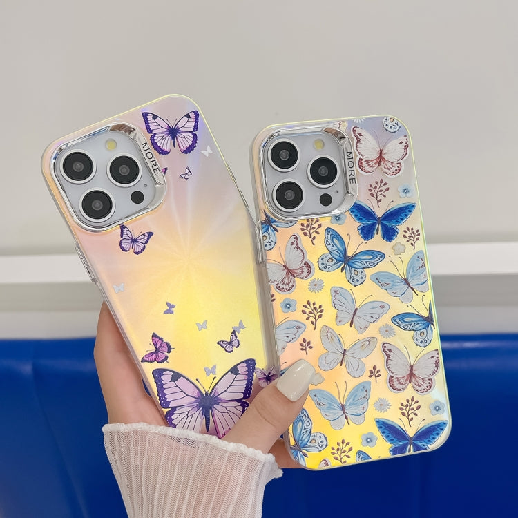 For iPhone 16 Electroplating Laser Butterfly Phone Case(Purple Butterflies AB3) - iPhone 16 Cases by PMC TechLife | Online Shopping South Africa | PMC TechLife | Buy Now Pay Later Mobicred