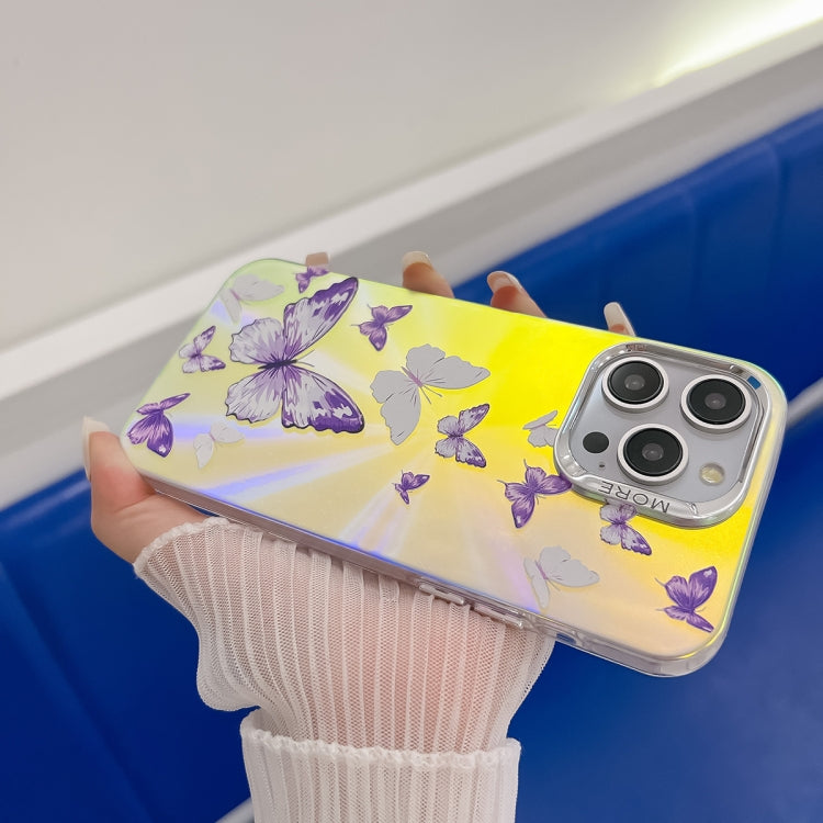 For iPhone 16 Electroplating Laser Butterfly Phone Case(White Purple Butterflies AB6) - iPhone 16 Cases by PMC Jewellery | Online Shopping South Africa | PMC Jewellery | Buy Now Pay Later Mobicred