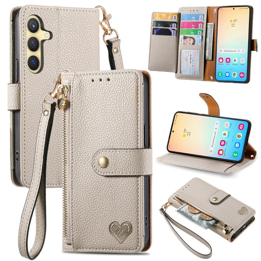 For Samsung Galaxy S25+ 5G Love Zipper Lanyard Leather Phone Case(Gray) - Galaxy S25+ 5G Cases by PMC Jewellery | Online Shopping South Africa | PMC Jewellery | Buy Now Pay Later Mobicred