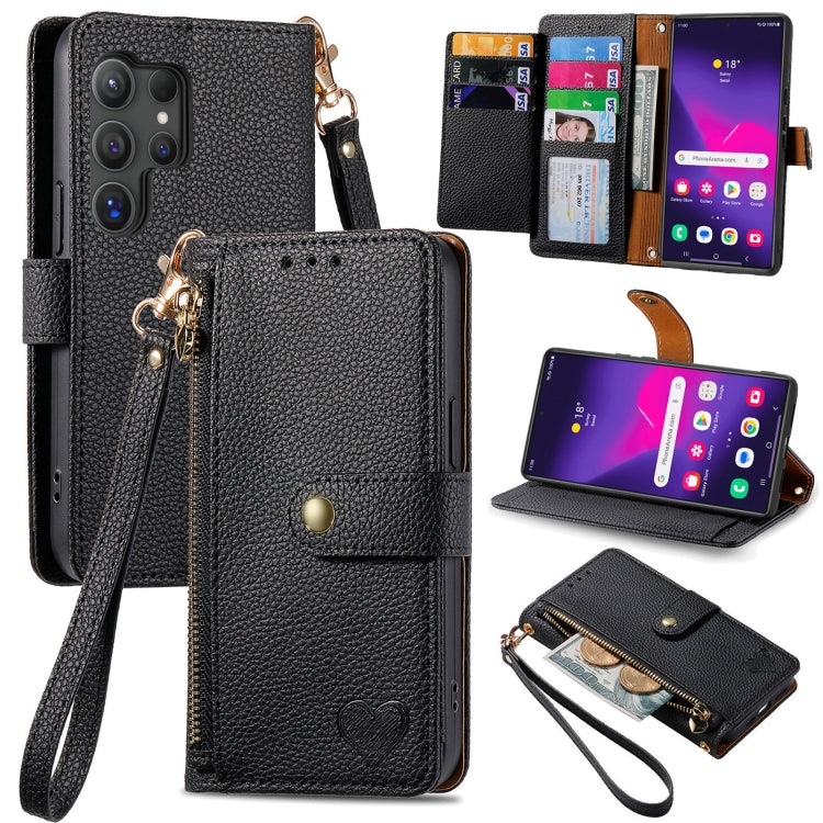 For Samsung Galaxy S25 Ultra 5G Love Zipper Lanyard Leather Phone Case(Black) - Galaxy S25 Ultra 5G Cases by PMC Jewellery | Online Shopping South Africa | PMC Jewellery | Buy Now Pay Later Mobicred