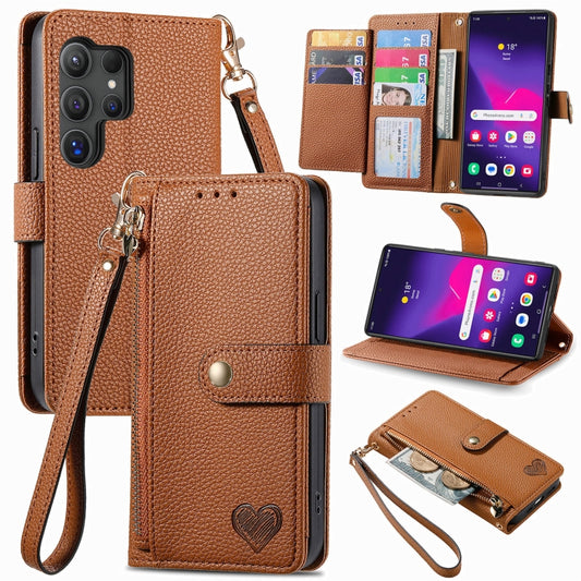 For Samsung Galaxy S25 Ultra 5G Love Zipper Lanyard Leather Phone Case(Brown) - Galaxy S25 Ultra 5G Cases by PMC Jewellery | Online Shopping South Africa | PMC Jewellery | Buy Now Pay Later Mobicred