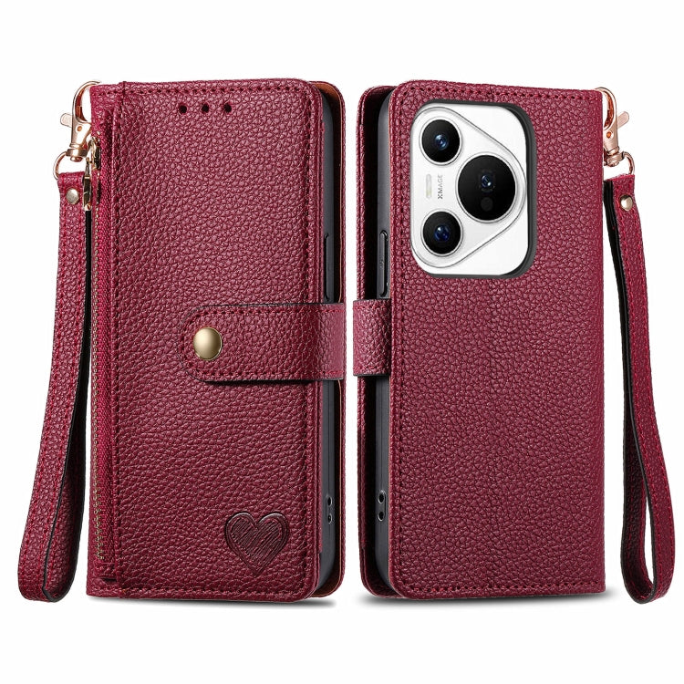 For Huawei Pura 70 Love Zipper Lanyard Leather Phone Case(Red) - Huawei Cases by PMC Jewellery | Online Shopping South Africa | PMC Jewellery | Buy Now Pay Later Mobicred