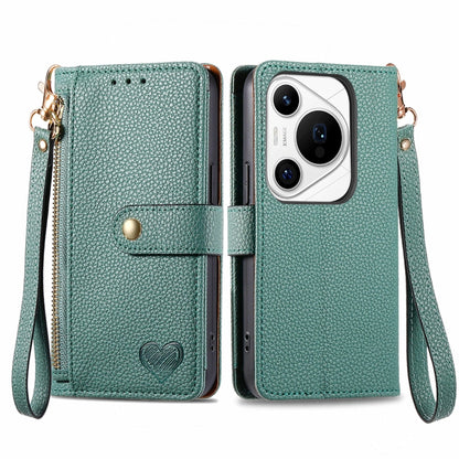 For Huawei Pura 70 Pro+ Love Zipper Lanyard Leather Phone Case(Green) - Huawei Cases by PMC Jewellery | Online Shopping South Africa | PMC Jewellery | Buy Now Pay Later Mobicred