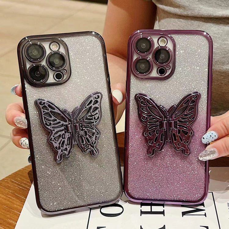 For iPhone 16 Pro Max Electroplated Gradient Glitter 3D Butterfly TPU Phone Case(Gradient Pink) - iPhone 16 Pro Max Cases by PMC Jewellery | Online Shopping South Africa | PMC Jewellery | Buy Now Pay Later Mobicred