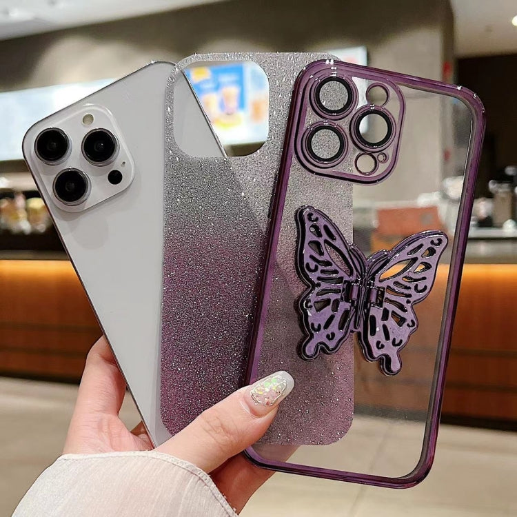 For iPhone 16 Pro Electroplated Gradient Glitter 3D Butterfly TPU Phone Case(Gradient Black) - iPhone 16 Pro Cases by PMC Jewellery | Online Shopping South Africa | PMC Jewellery | Buy Now Pay Later Mobicred