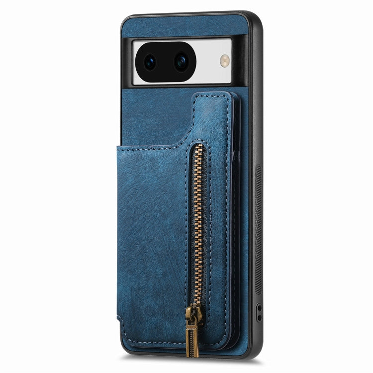 For Google Pixel 9 / 9 Pro Retro Leather Zipper Wallet Back Phone Case(Blue) - Google Cases by PMC Jewellery | Online Shopping South Africa | PMC Jewellery | Buy Now Pay Later Mobicred