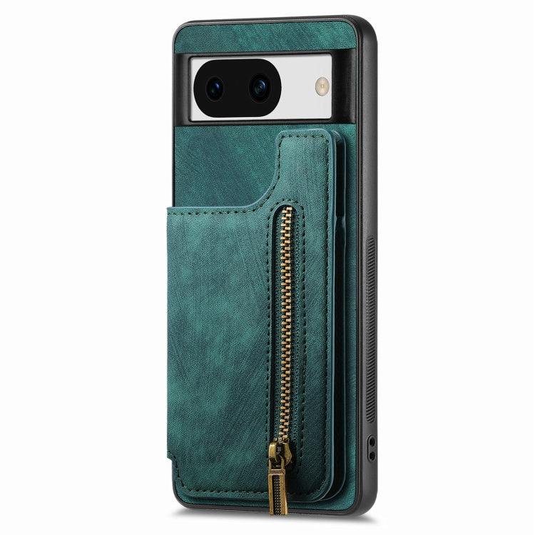 For Google Pixel 9 / 9 Pro Retro Leather Zipper Wallet Back Phone Case(Green) - Google Cases by PMC Jewellery | Online Shopping South Africa | PMC Jewellery | Buy Now Pay Later Mobicred