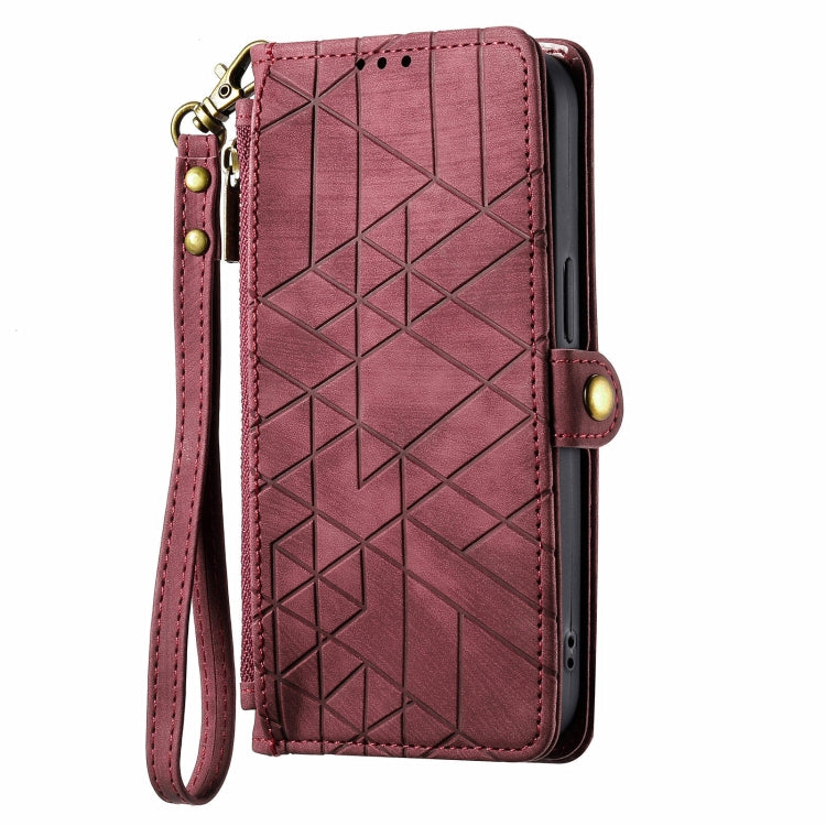 For Huawei Pura 70 Geometric Zipper Wallet Side Buckle Leather Phone Case(Red) - Huawei Cases by PMC Jewellery | Online Shopping South Africa | PMC Jewellery | Buy Now Pay Later Mobicred