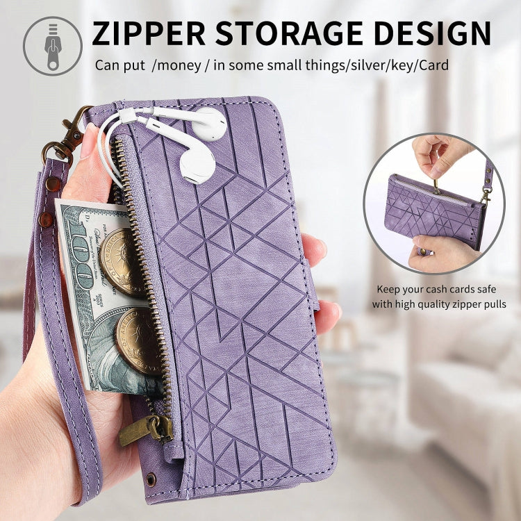 For Huawei Pura 70 Pro Geometric Zipper Wallet Side Buckle Leather Phone Case(Purple) - Huawei Cases by PMC Jewellery | Online Shopping South Africa | PMC Jewellery | Buy Now Pay Later Mobicred