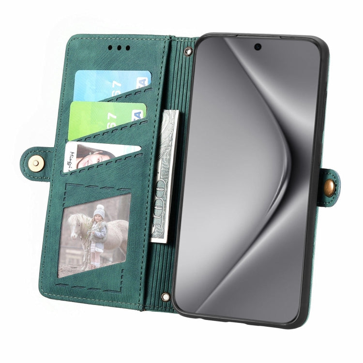 For Huawei Pura 70 Pro+ Geometric Zipper Wallet Side Buckle Leather Phone Case(Green) - Huawei Cases by PMC Jewellery | Online Shopping South Africa | PMC Jewellery | Buy Now Pay Later Mobicred