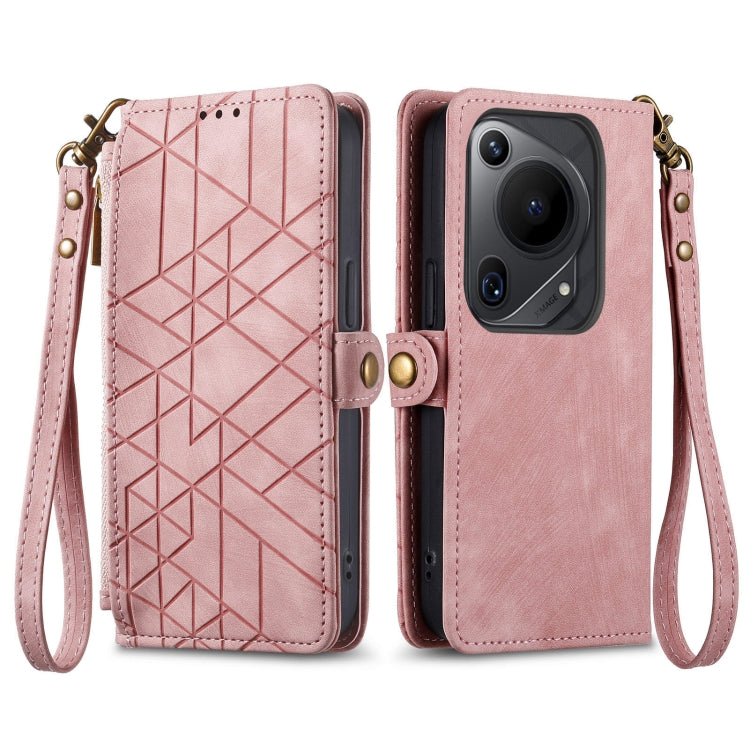 For Huawei Pura 70 Ultra Geometric Zipper Wallet Side Buckle Leather Phone Case(Pink) - Huawei Cases by PMC Jewellery | Online Shopping South Africa | PMC Jewellery | Buy Now Pay Later Mobicred