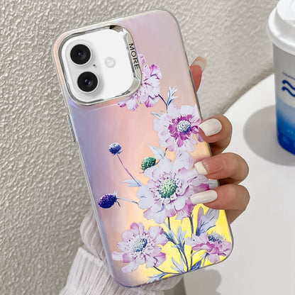 For iPhone 16 Electroplating Laser Flower Texture TPU Phone Case(Zinnia AH9) - iPhone 16 Cases by PMC Jewellery | Online Shopping South Africa | PMC Jewellery | Buy Now Pay Later Mobicred