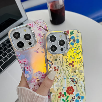 For iPhone 16 Plus Electroplating Laser Flower Texture TPU Phone Case(Peony AH11) - iPhone 16 Plus Cases by PMC Jewellery | Online Shopping South Africa | PMC Jewellery | Buy Now Pay Later Mobicred