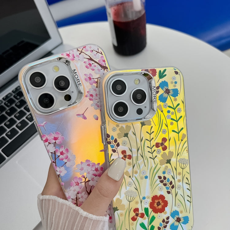 For iPhone 16 Electroplating Laser Flower Texture TPU Phone Case(Lavender AH14) - iPhone 16 Cases by PMC Jewellery | Online Shopping South Africa | PMC Jewellery | Buy Now Pay Later Mobicred