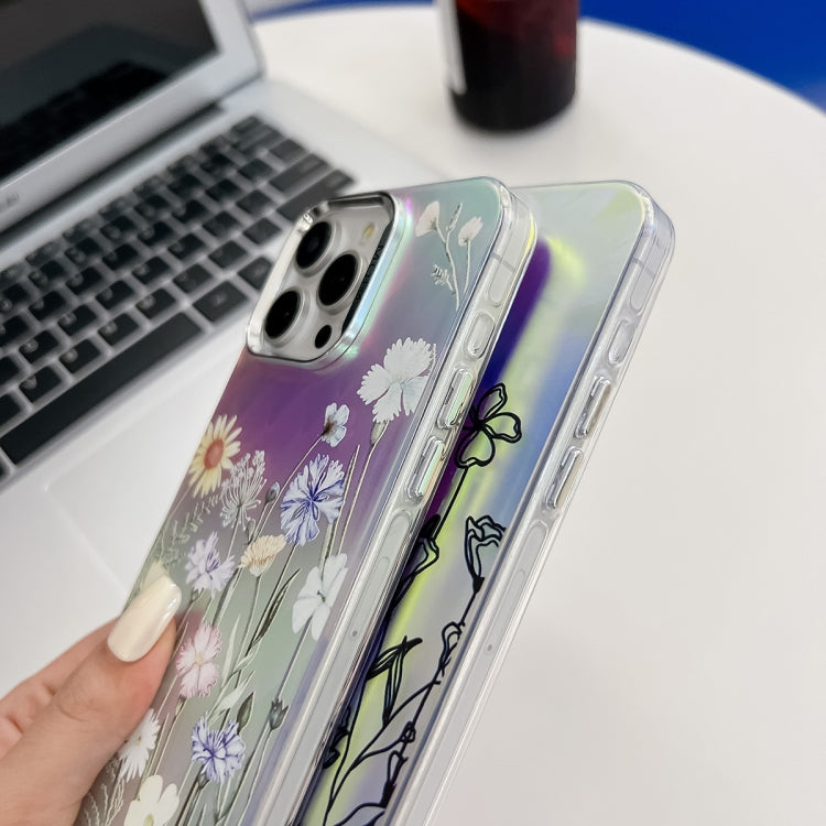 For iPhone 16 Electroplating Laser Flower Texture TPU Phone Case(Lavender AH14) - iPhone 16 Cases by PMC Jewellery | Online Shopping South Africa | PMC Jewellery | Buy Now Pay Later Mobicred