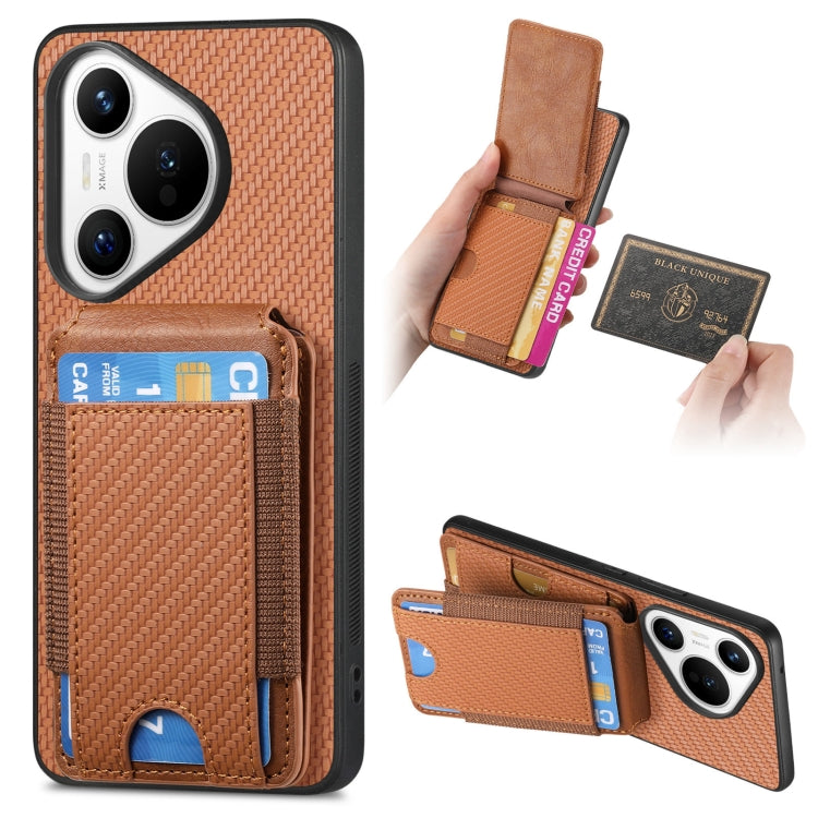 For Huawei Pura 70 Pro Carbon Fiber Vertical Flip Wallet Stand Phone Case(Brown) - Huawei Cases by PMC Jewellery | Online Shopping South Africa | PMC Jewellery | Buy Now Pay Later Mobicred