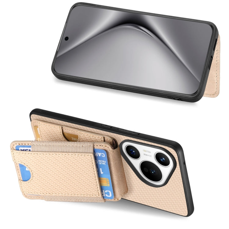 For Huawei Pura 70 Pro Carbon Fiber Vertical Flip Wallet Stand Phone Case(Khaki) - Huawei Cases by PMC Jewellery | Online Shopping South Africa | PMC Jewellery | Buy Now Pay Later Mobicred