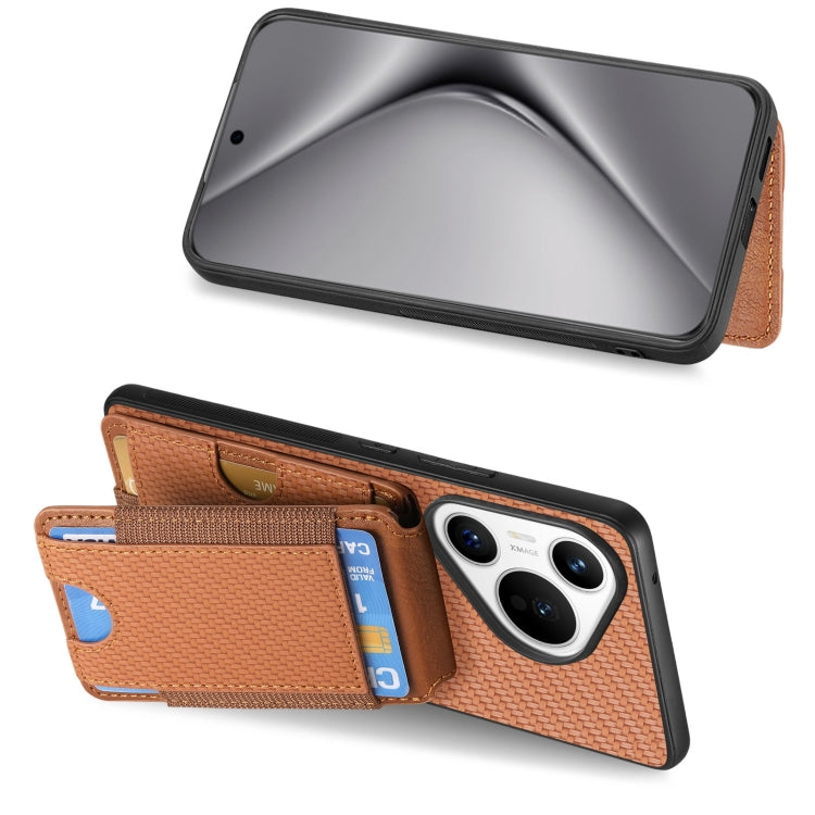 For Huawei Pura 70 Ultra Carbon Fiber Vertical Flip Wallet Stand Phone Case(Brown) - Huawei Cases by PMC Jewellery | Online Shopping South Africa | PMC Jewellery | Buy Now Pay Later Mobicred