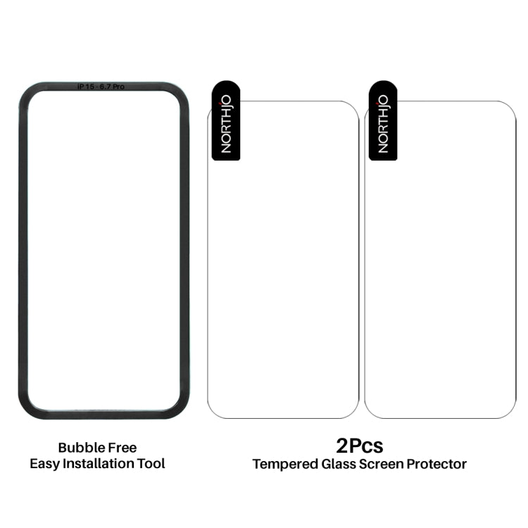 For iPhone 16 NORTHJO 2pcs A++ Screen Protector Tempered Glass Film with Installation Frame - iPhone 16 Tempered Glass by NORTHJO | Online Shopping South Africa | PMC TechLife | Buy Now Pay Later Mobicred