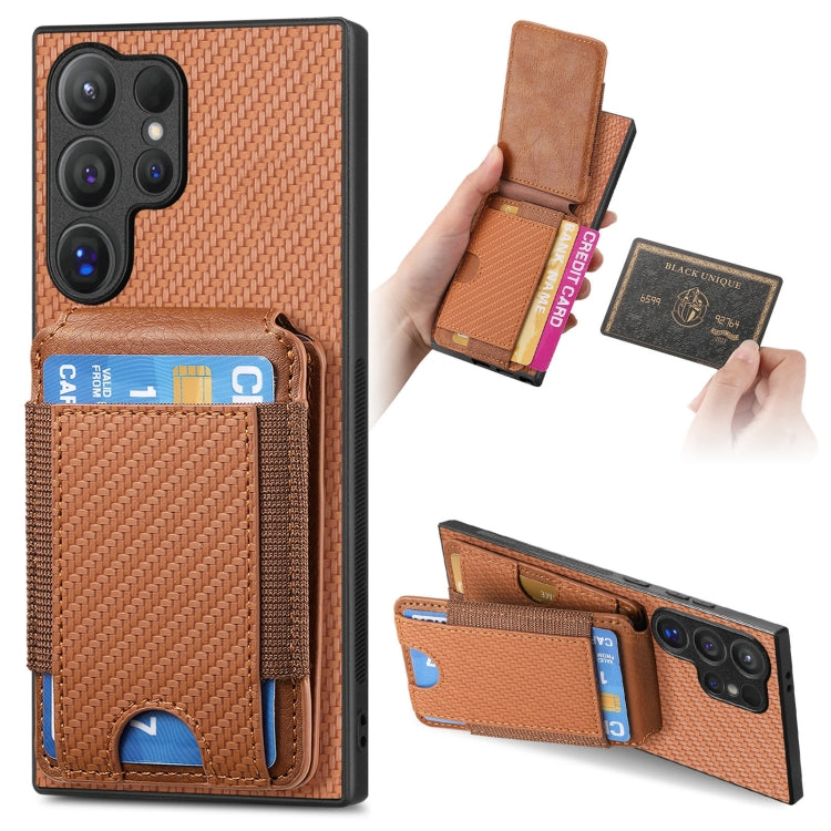 For Samsung Galaxy S24 Ultra 5G Carbon Fiber Vertical Flip Wallet Stand Phone Case(Brown) - Galaxy S24 Ultra 5G Cases by PMC Jewellery | Online Shopping South Africa | PMC Jewellery | Buy Now Pay Later Mobicred