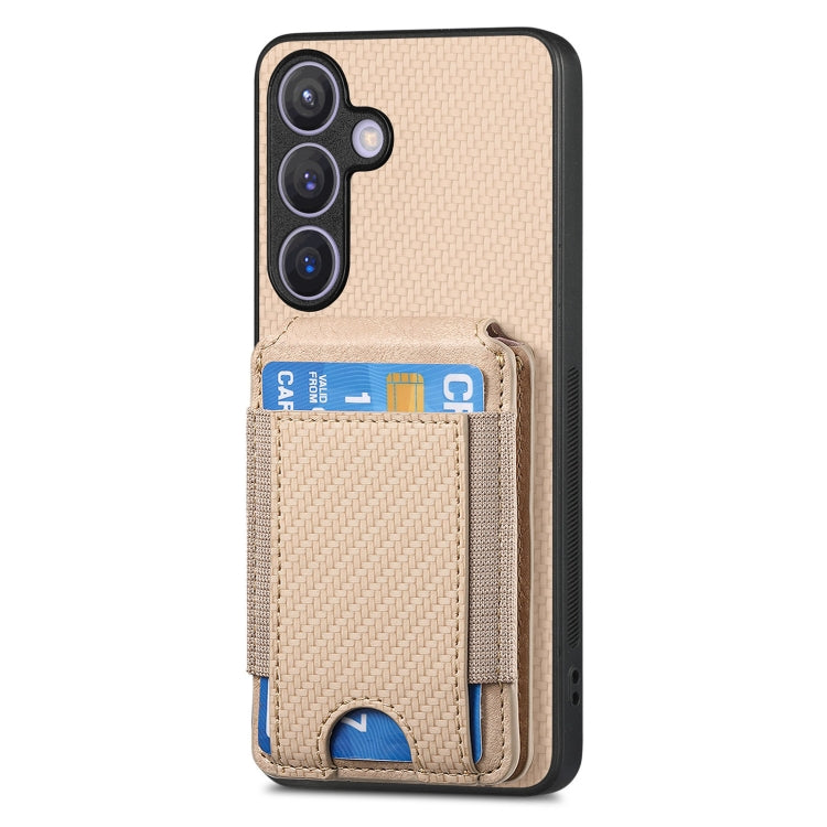 For Samsung Galaxy S24+ 5G Carbon Fiber Vertical Flip Wallet Stand Phone Case(Khaki) - Galaxy S24+ 5G Cases by PMC Jewellery | Online Shopping South Africa | PMC Jewellery | Buy Now Pay Later Mobicred