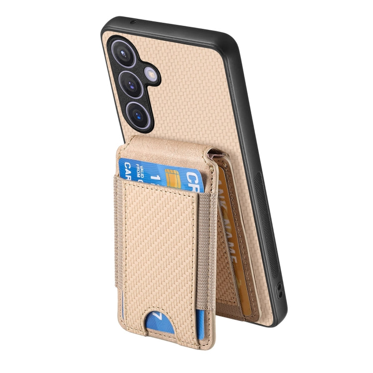 For Samsung Galaxy S24+ 5G Carbon Fiber Vertical Flip Wallet Stand Phone Case(Khaki) - Galaxy S24+ 5G Cases by PMC Jewellery | Online Shopping South Africa | PMC Jewellery | Buy Now Pay Later Mobicred