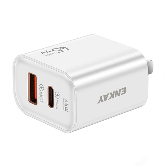 ENKAY FC-001 45W USB-A + USB-C / Type-C Dual Ports Quick Charger, US Plug(White) - USB Charger by ENKAY | Online Shopping South Africa | PMC Jewellery | Buy Now Pay Later Mobicred