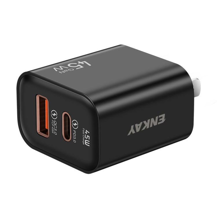 ENKAY FC-001 45W USB-A + USB-C / Type-C Dual Ports Quick Charger, US Plug(Black) - USB Charger by ENKAY | Online Shopping South Africa | PMC Jewellery | Buy Now Pay Later Mobicred