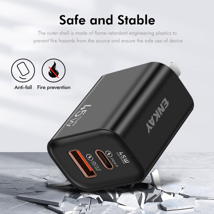 ENKAY FC-001 45W USB-A + USB-C / Type-C Dual Ports Quick Charger, US Plug(Black) - USB Charger by ENKAY | Online Shopping South Africa | PMC Jewellery | Buy Now Pay Later Mobicred