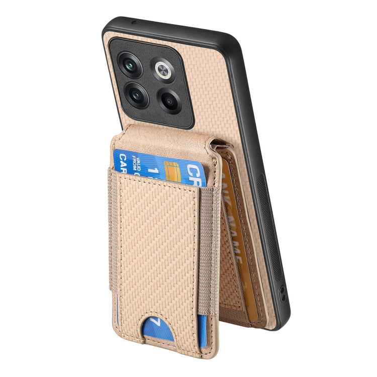 For OnePlus Nord CE3 Carbon Fiber Vertical Flip Wallet Stand Phone Case(Khaki) - OnePlus Cases by PMC TechLife | Online Shopping South Africa | PMC TechLife | Buy Now Pay Later Mobicred
