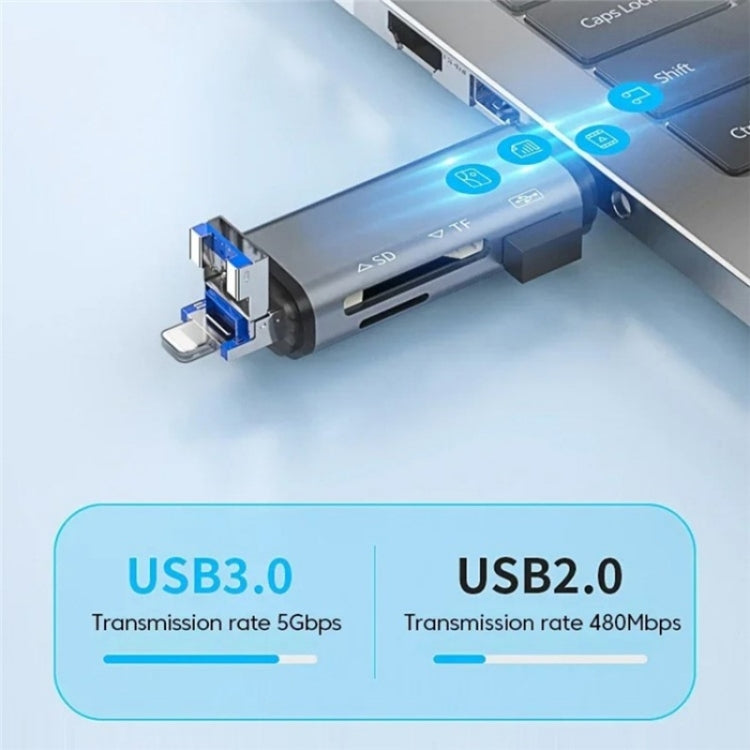 ADS-306 U-Disk Data Transfer Adapter USB / 8 Pin / Type-C Plug SD TF Card Reader - U Disk & Card Reader by PMC Jewellery | Online Shopping South Africa | PMC Jewellery | Buy Now Pay Later Mobicred