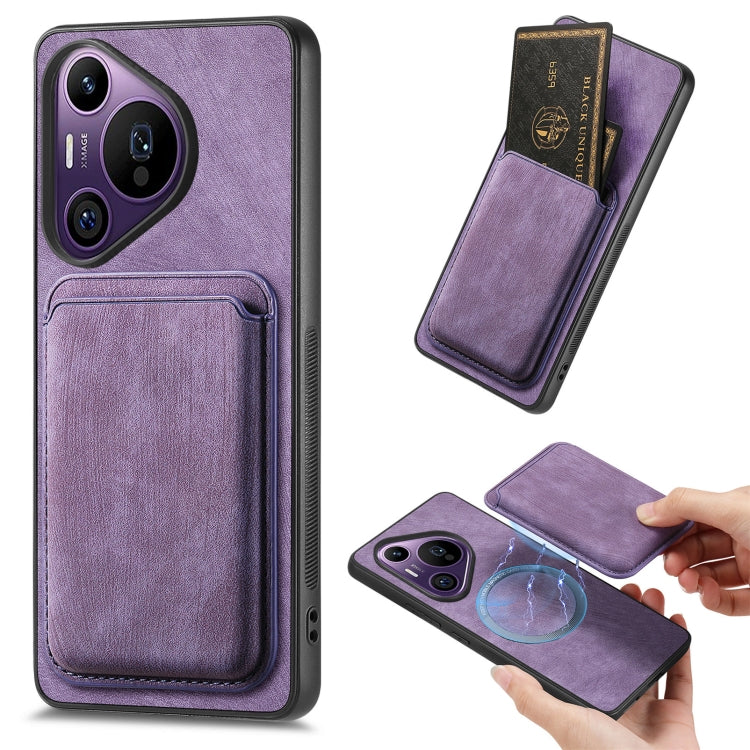 For Huawei Pura 70 Pro Retro Leather Card Bag Magnetic Phone Case(Purple) - Huawei Cases by PMC Jewellery | Online Shopping South Africa | PMC Jewellery | Buy Now Pay Later Mobicred