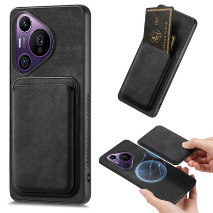 For Huawei Pura 70 Pro Retro Leather Card Bag Magnetic Phone Case(Black) - Huawei Cases by PMC Jewellery | Online Shopping South Africa | PMC Jewellery | Buy Now Pay Later Mobicred