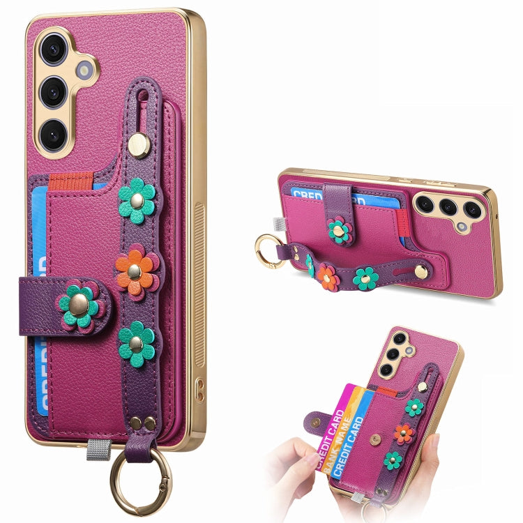 For Samsung Galaxy S24+ 5G Stereoscopic Flowers Wristband Card Bag Phone Case(Purple) - Galaxy S24+ 5G Cases by PMC Jewellery | Online Shopping South Africa | PMC Jewellery | Buy Now Pay Later Mobicred