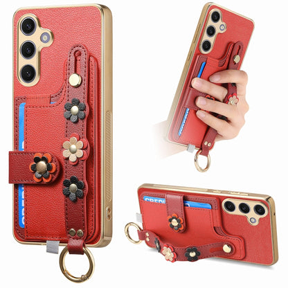 For Samsung Galaxy S24+ 5G Stereoscopic Flowers Wristband Card Bag Phone Case(Red) - Galaxy S24+ 5G Cases by PMC Jewellery | Online Shopping South Africa | PMC Jewellery | Buy Now Pay Later Mobicred