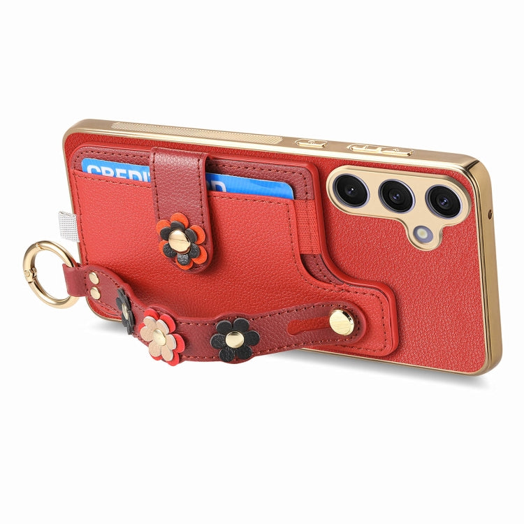 For Samsung Galaxy S24+ 5G Stereoscopic Flowers Wristband Card Bag Phone Case(Red) - Galaxy S24+ 5G Cases by PMC Jewellery | Online Shopping South Africa | PMC Jewellery | Buy Now Pay Later Mobicred