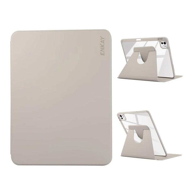 For iPad Pro 13 2024 ENKAY 360 Rotation PMMA Leather Smart Tablet Case with Pen Slot(Grey) - free shipping - PMc TechLife - Order now!