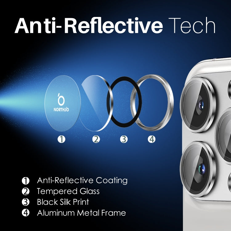 For iPhone 16 Pro / Pro Max NORTHJO 2 Sets 6pcs Camera Lens Protector Cover Metal Ring Film(Silver) - free shipping - PMC Jewellery - Order now!