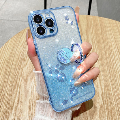 For iPhone 16 Pro Max Gradient Glitter Immortal Flower Ring All-inclusive Phone Case(Blue) - iPhone 16 Cases by PMC Jewellery | Online Shopping South Africa | PMC Jewellery | Buy Now Pay Later Mobicred