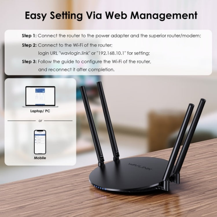 WAVLINK WN530G3 4x 5dBi Foldable Antenna AC1200 Dual Band Wireless Repeater Router, Plug:US Plug - Wireless Routers by WAVLINK | Online Shopping South Africa | PMC Jewellery | Buy Now Pay Later Mobicred