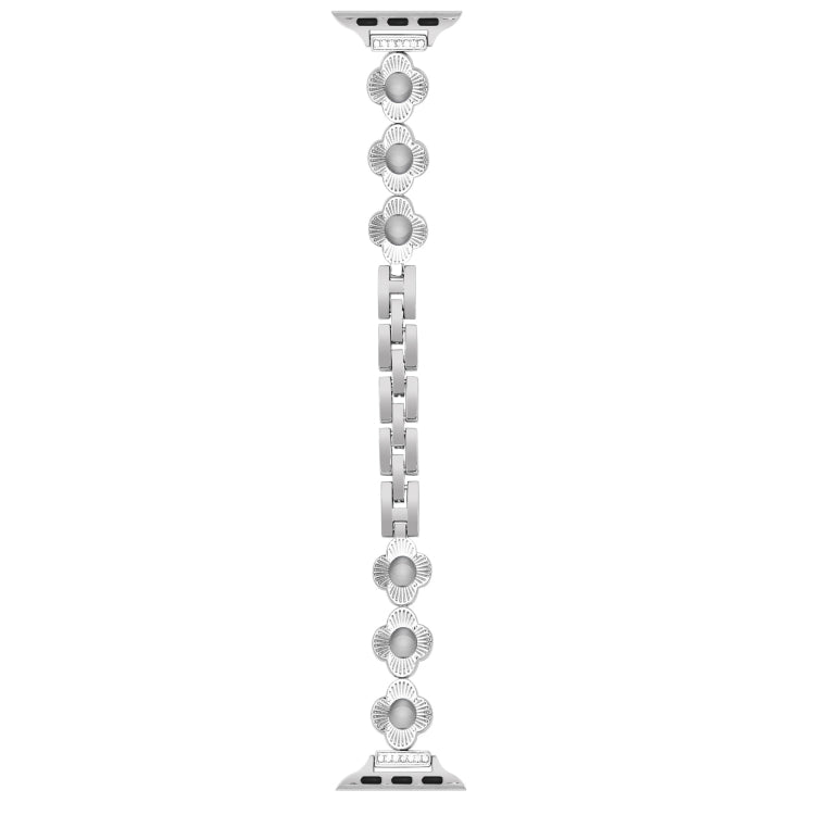 For Apple Watch Series 7 41mm Four Leaf Clover Quick-Release Metal Chain Watch Band(Silver) - free shipping - PMC TechLife - Order now!