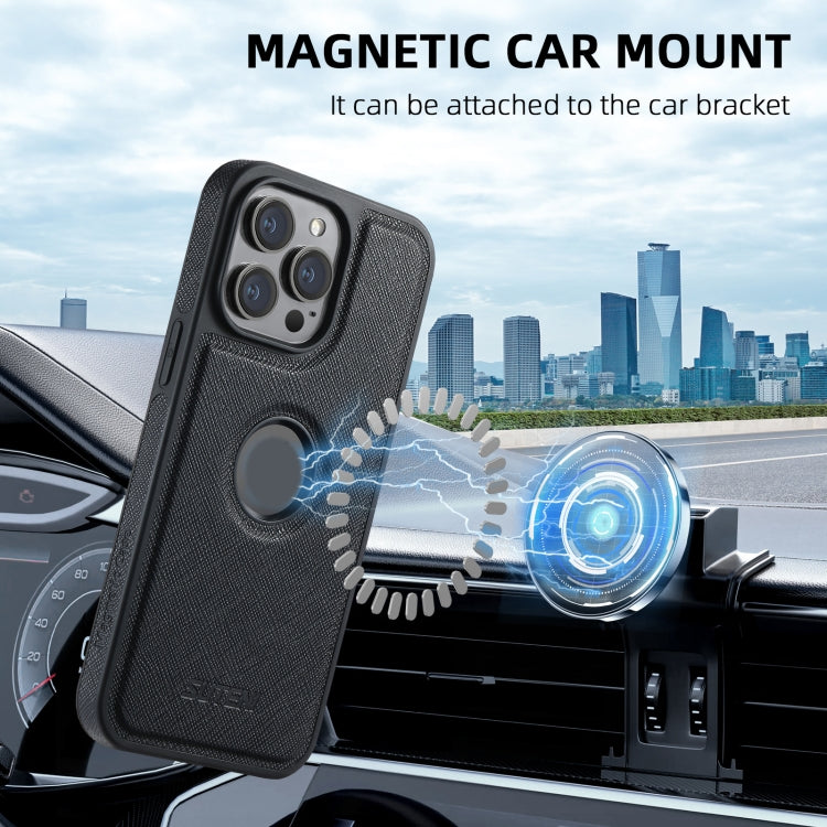 For iPhone 12 Pro Suteni M2 Cross-Grain MagSafe Vertical Card Back Phone Case(Black) - free shipping - PMC Jewellery - Order now!