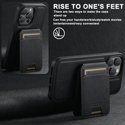 For iPhone 16 Suteni M2 Cross-Grain MagSafe Vertical Card Back Phone Case(Black) - iPhone 16 Cases by Suteni | Online Shopping South Africa | PMC Jewellery | Buy Now Pay Later Mobicred