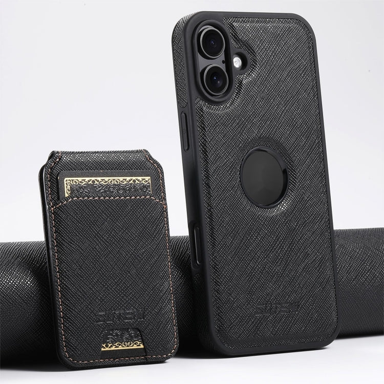 For iPhone 16 Suteni M2 Cross-Grain MagSafe Vertical Card Back Phone Case(Black) - iPhone 16 Cases by Suteni | Online Shopping South Africa | PMC Jewellery | Buy Now Pay Later Mobicred