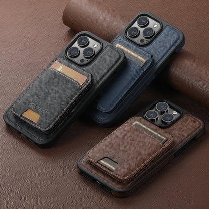 For iPhone 16 Pro Max Suteni M2 Cross-Grain MagSafe Vertical Card Back Phone Case(Brown) - iPhone 16 Pro Max Cases by Suteni | Online Shopping South Africa | PMC Jewellery | Buy Now Pay Later Mobicred