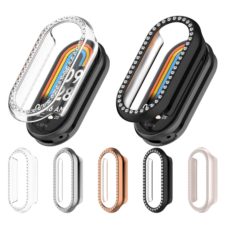 For Xiaomi Smart Band 9 Diamond Half Coverage Hollow PC Watch Protective Case(Rose Gold) - Watch Cases by PMC TechLife | Online Shopping South Africa | PMC TechLife | Buy Now Pay Later Mobicred