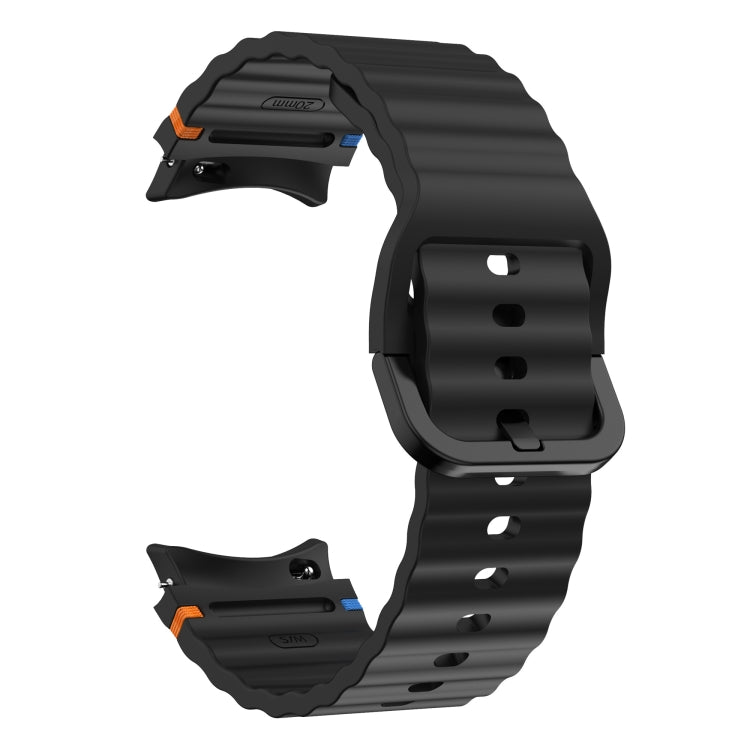 For Samsung Galaxy Watch 6 Classic Wave Pattern Stitched Silicone Watch Band(Black) - free shipping - PMC TechLife - Order now!