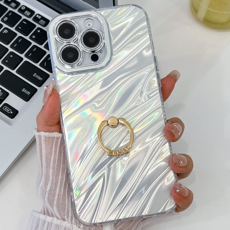 For iPhone 16 Pro Max Plating Glitter Texture Ring Holder TPU Phone Case with Lens Film(White Water Ripples) - iPhone 16 Pro Max Cases by PMC Jewellery | Online Shopping South Africa | PMC Jewellery | Buy Now Pay Later Mobicred