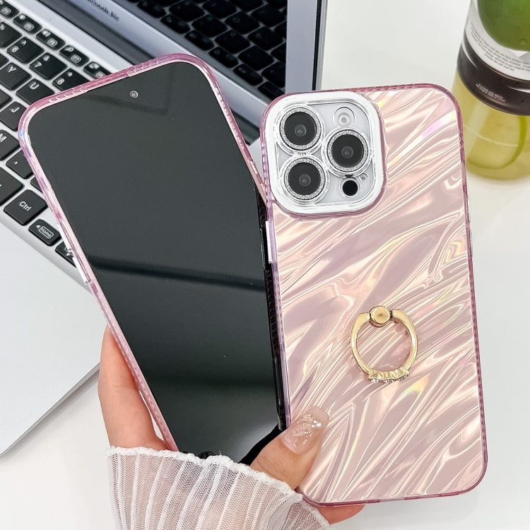 For iPhone 16 Plating Glitter Texture Ring Holder TPU Phone Case with Lens Film(White Tinfoil Texture) - iPhone 16 Cases by PMC TechLife | Online Shopping South Africa | PMC TechLife | Buy Now Pay Later Mobicred