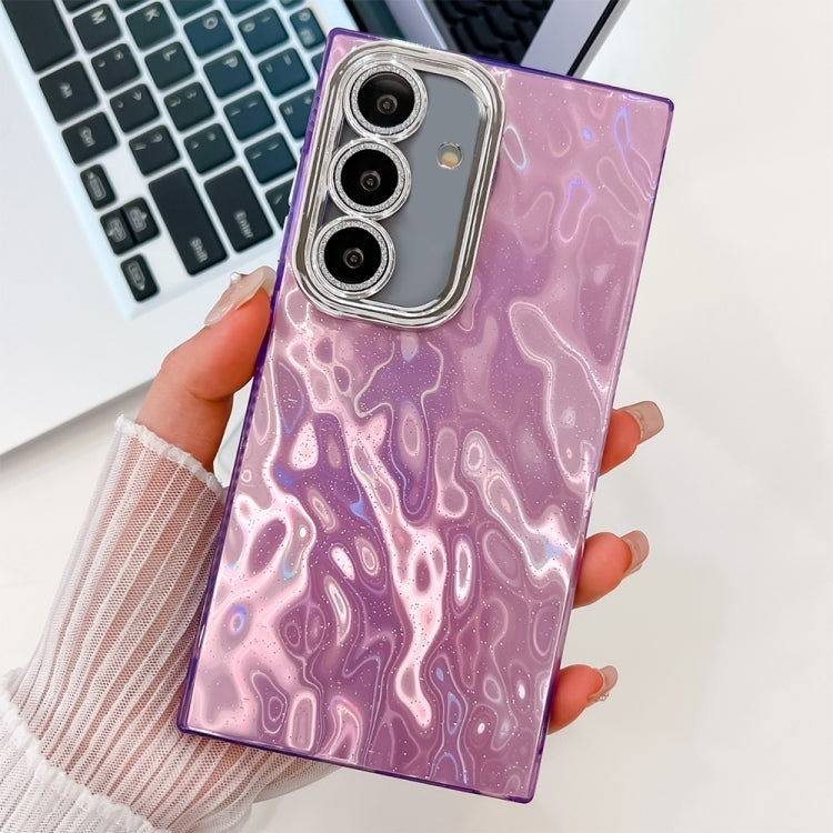 For Samsung Galaxy S25 5G Plating Glitter Texture TPU Phone Case with Lens Film(Purple Wrinkles) - Galaxy S25 5G Cases by PMC Jewellery | Online Shopping South Africa | PMC Jewellery | Buy Now Pay Later Mobicred